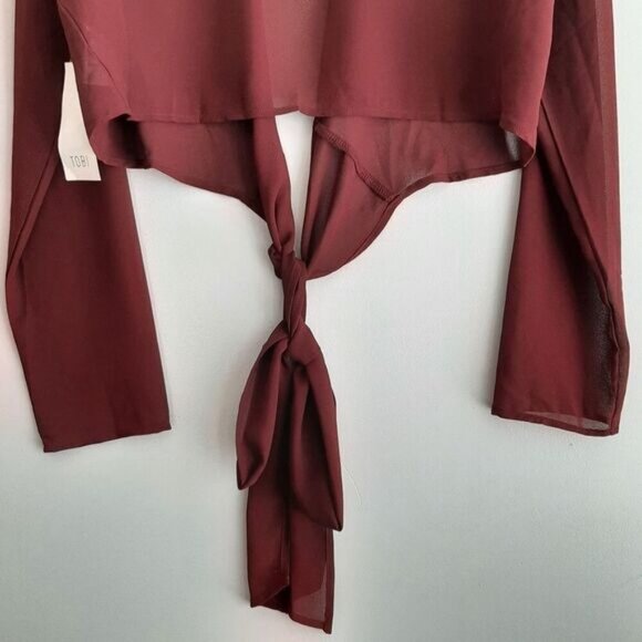 TOBI Wrap Tie Crop Top Semi-Sheer Lightweight Triangle Cut-Out Blouse Sz L - Picture 14 of 16